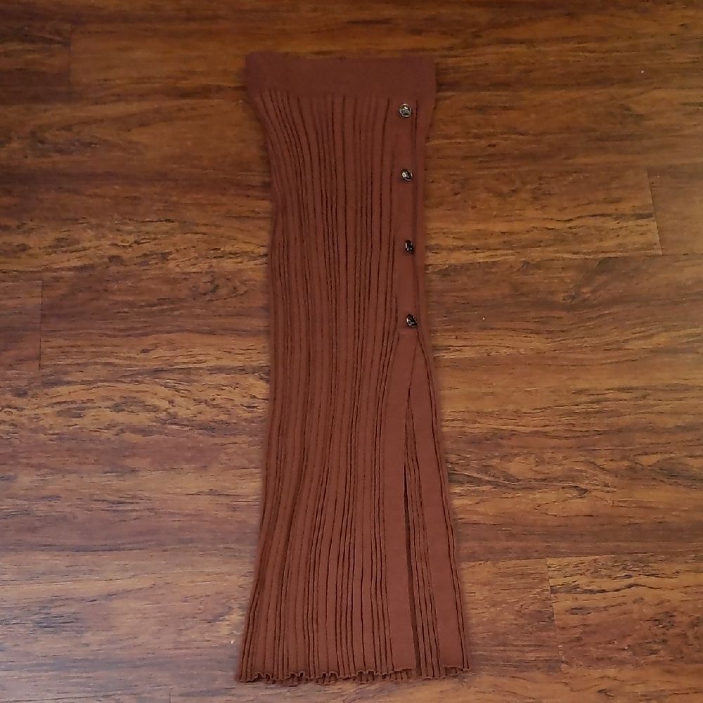 Longchamp Women's Brown 100% Wool Knit Skirt Size S Chic Feminine Designer Lux
